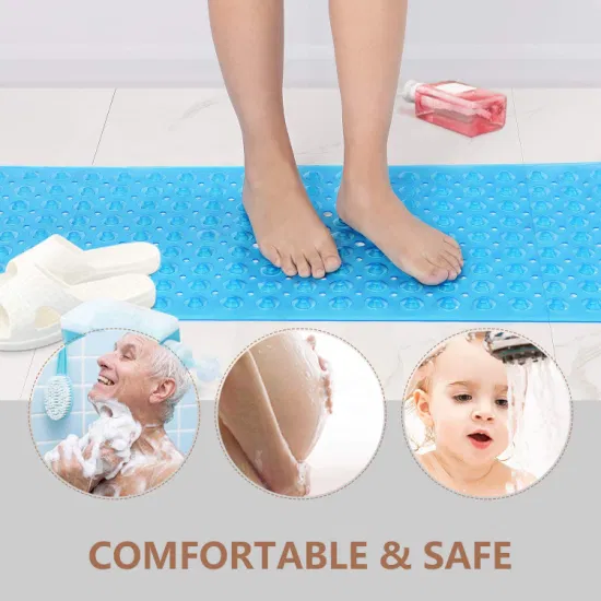 Tapete de banheira de banho de bebê antiderrapante extra longo em PVC com sucção para banheiro